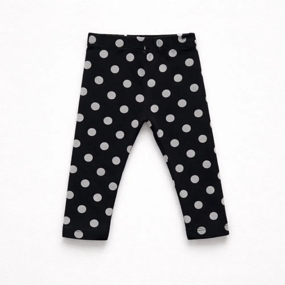 Primary Black leggings with gray polka dots EUC size 12-18 months